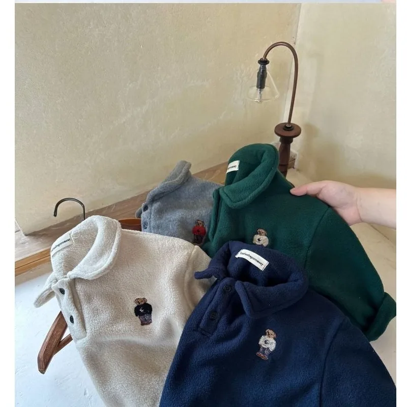 Kinder Jungen Fleece Poloshirts RAISE Herbst Winter Säuglinge Babys Jungen Unterhemd Locker Plus Samt Warm Kinder Jungen Pullover – Detail 11