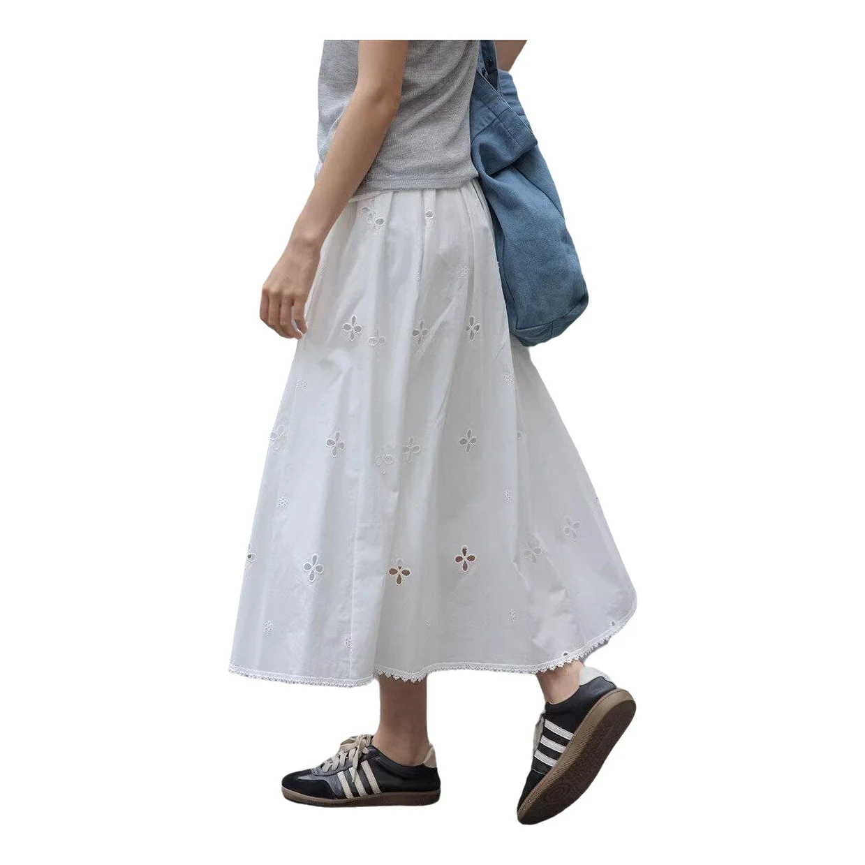 

Korean Style Hollow out White Mini Midi Women's Summer Slim A- Line Skirt High Waist Slimming Midi Skirt Elegant Skirt