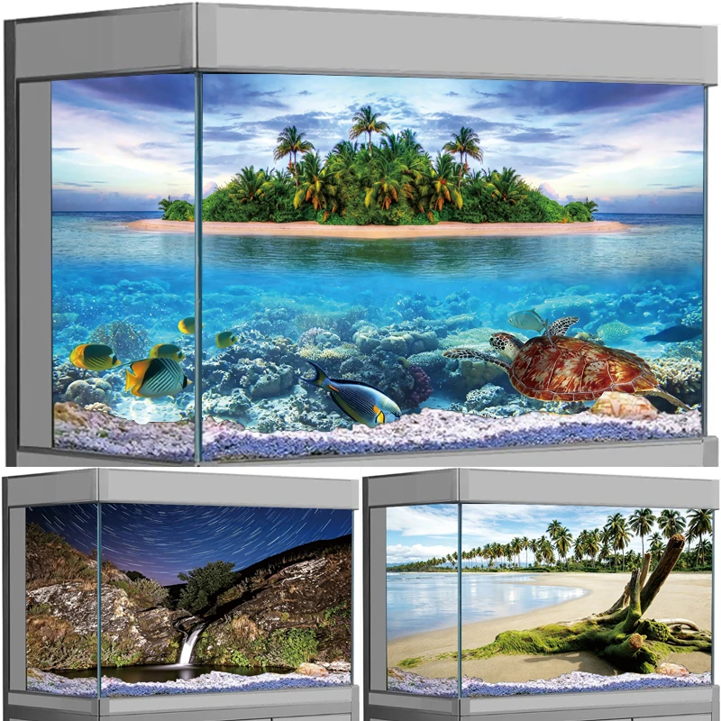 Aquarium Fish Poster - 3D Tropical Beach Ocean Island Aquarium