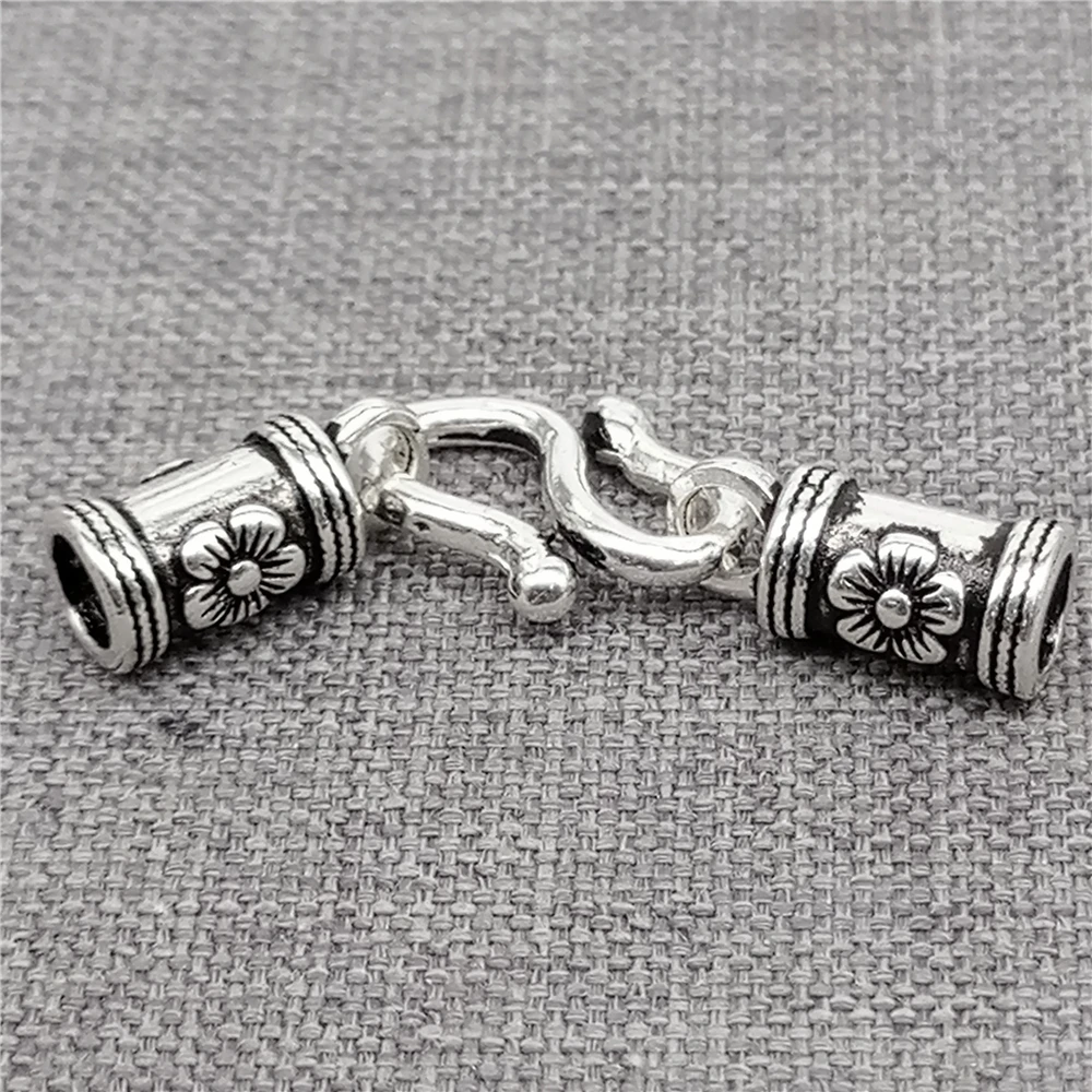 

2pcs of 925 Sterling Silver Plum Flower Cord End Caps Connectors with S Clasp