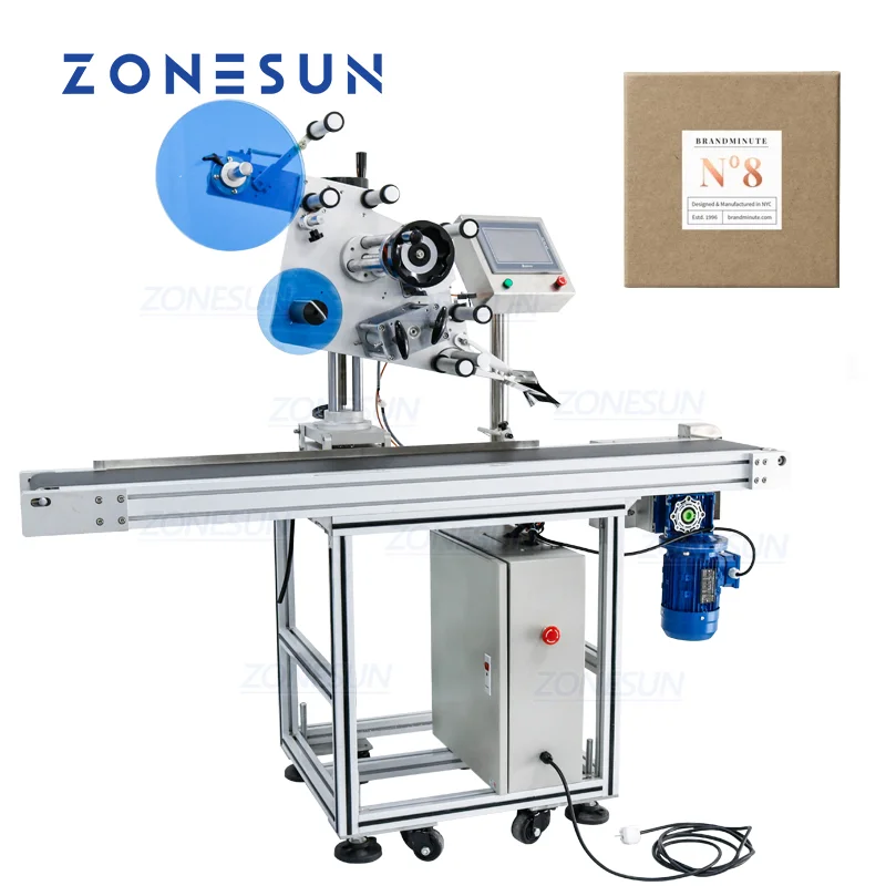 ZONESUN Automatic Flat Surface Labeling Machine Box Carton Book Cover Label Sticker Cosmetics Food Jar Can Production