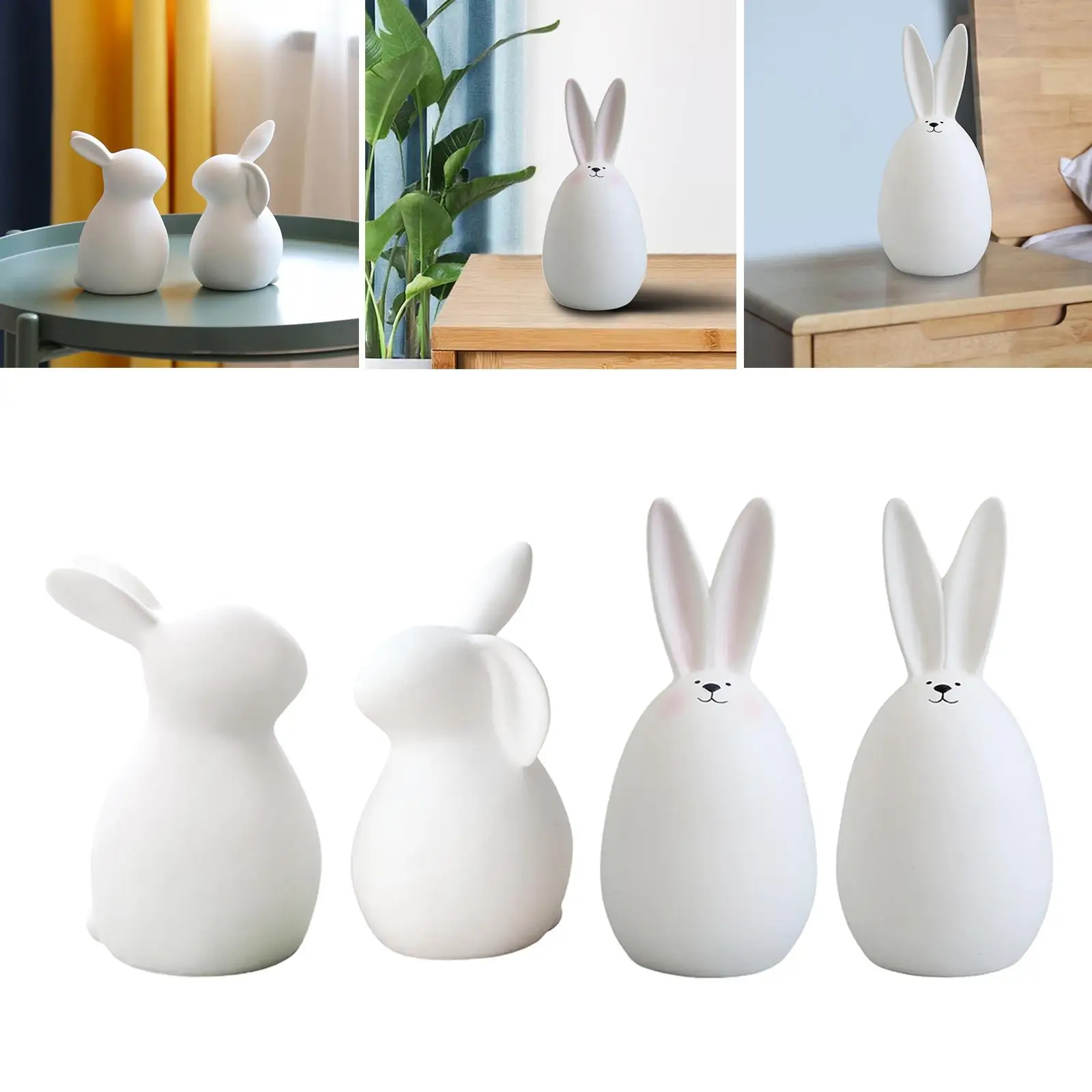 Cute Rabbit Statue Collectible Figures Ceramic Crafts Easter Bunny Figurines for Desk Garden Yard Patio Decor Living Room