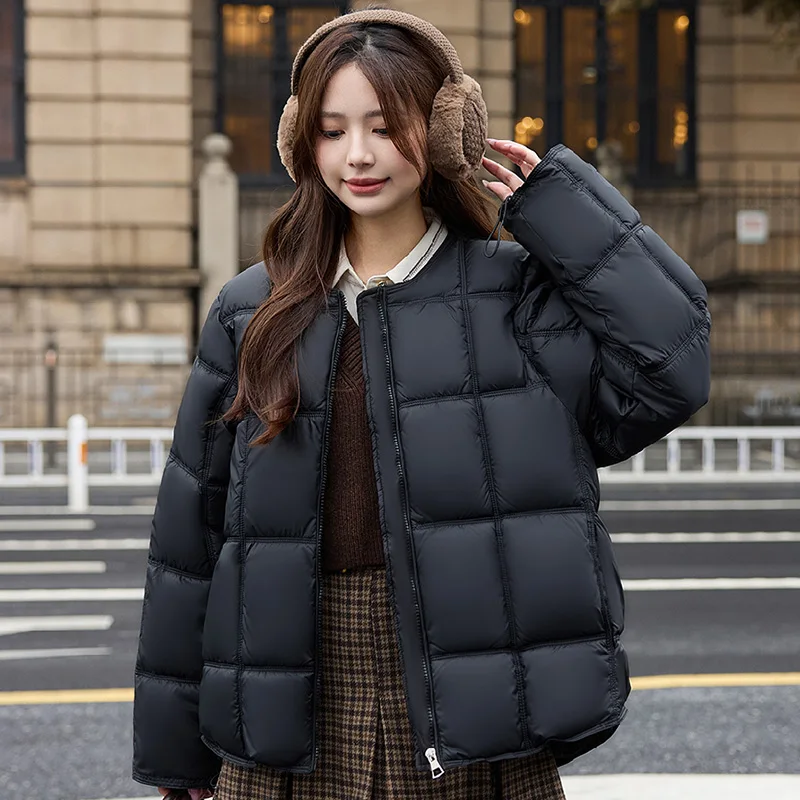 Frauen Rundhals Anti Aging Winter Koreanische Version Einfarbig Baumwolle Jacke Modische High-End Dicke Warme Baumwolle Mantel