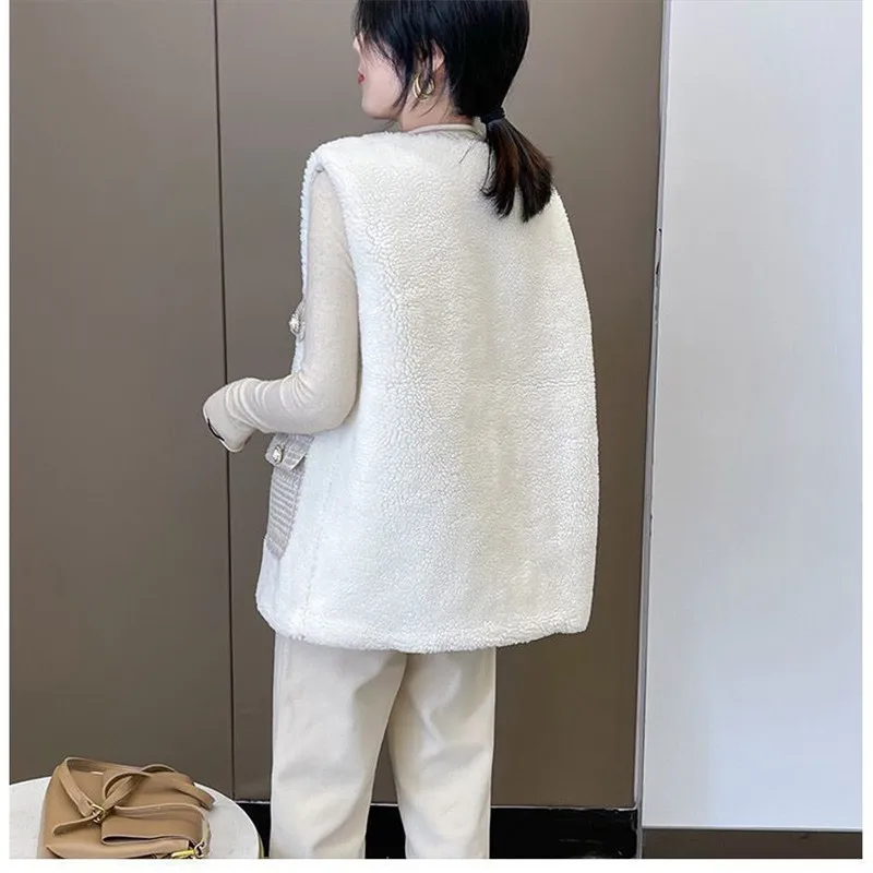 Damska pluszowa kamizelka z jagnięciny, płaszcz, nowa kolekcja jesień-zima 2025, koreańska pluszowa kurtka, uniwersalna damska kamizelka, kardigan, odzież wierzchnia.