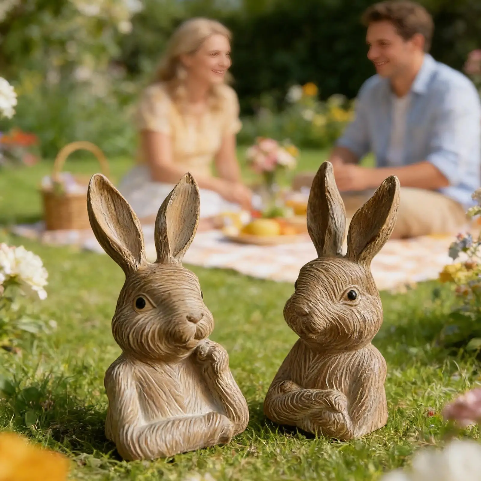 

Фигурка кролика, комплект из 2 предметов, коллекционные фигурки кролика, украшение в деревенском стиле, уличные статуи для сада, Пасхи, дома, стола, полки, двора