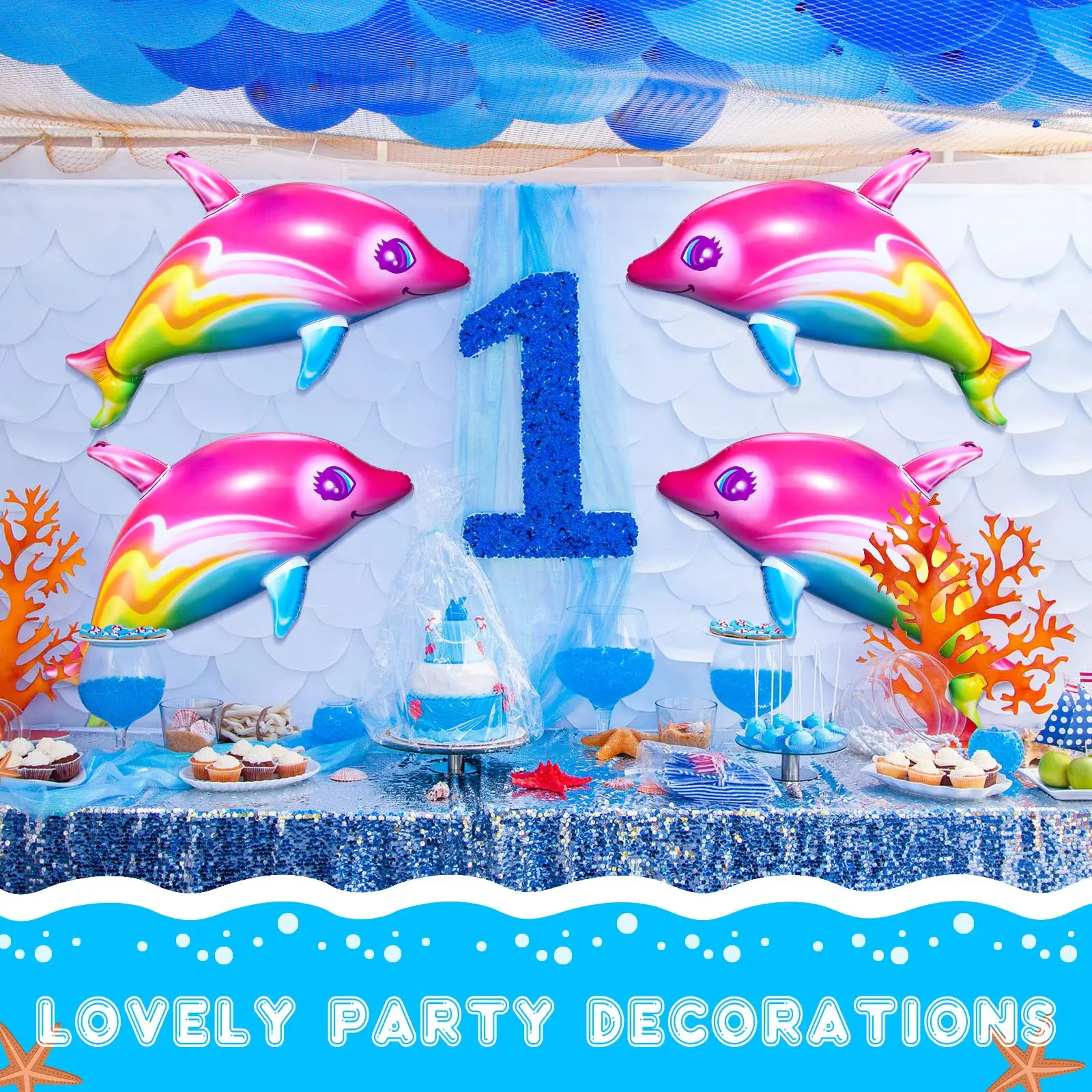 33inch Lovely Rainbow Colorful Dolphin Balloon Sea World Theme Party Shark Inflatable Toys Beach Pool Party Birthday Decorations