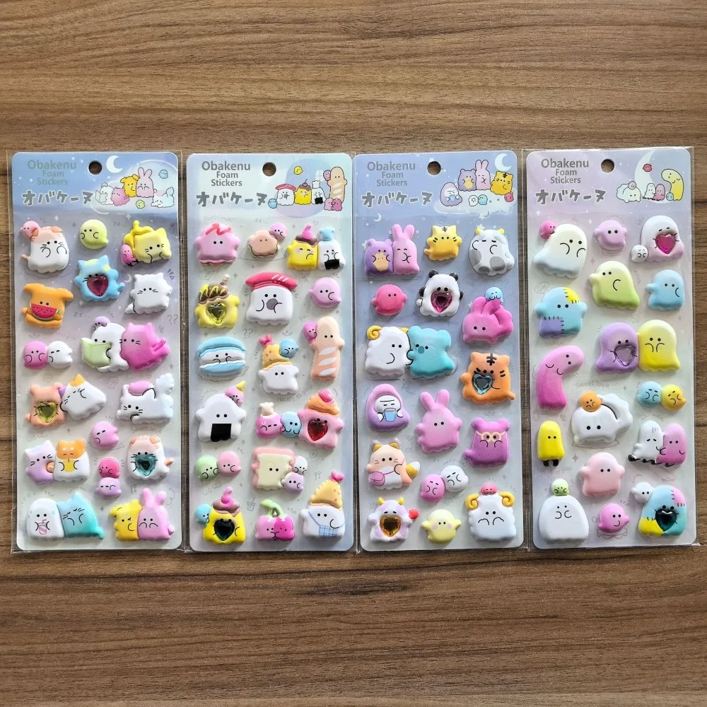 

3D милые плюшевые наклейки-стикеры из ЭВА с алмазным эффектом - многоразовые наклейки с животными-призраками для детей, 1 штука (отправляется случайным образом)