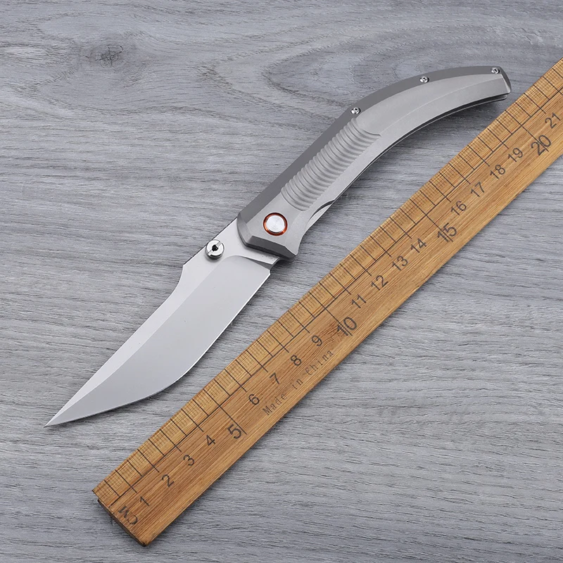 

14C28N steel blade titanium alloy handle folding knife outdoor tactical self-defense camping survival portable tool knife
