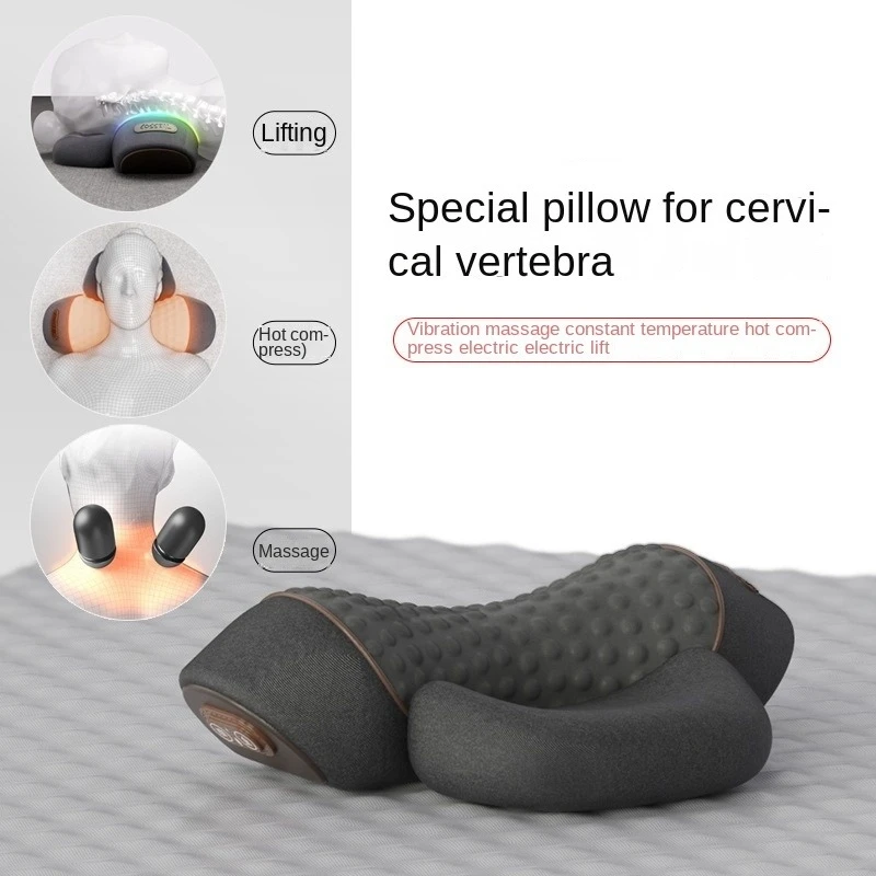 Electric Neck Massager Pillow Hot Compress Vibration Neck Traction Inflation Massager Spinal Support Single Key Pperation