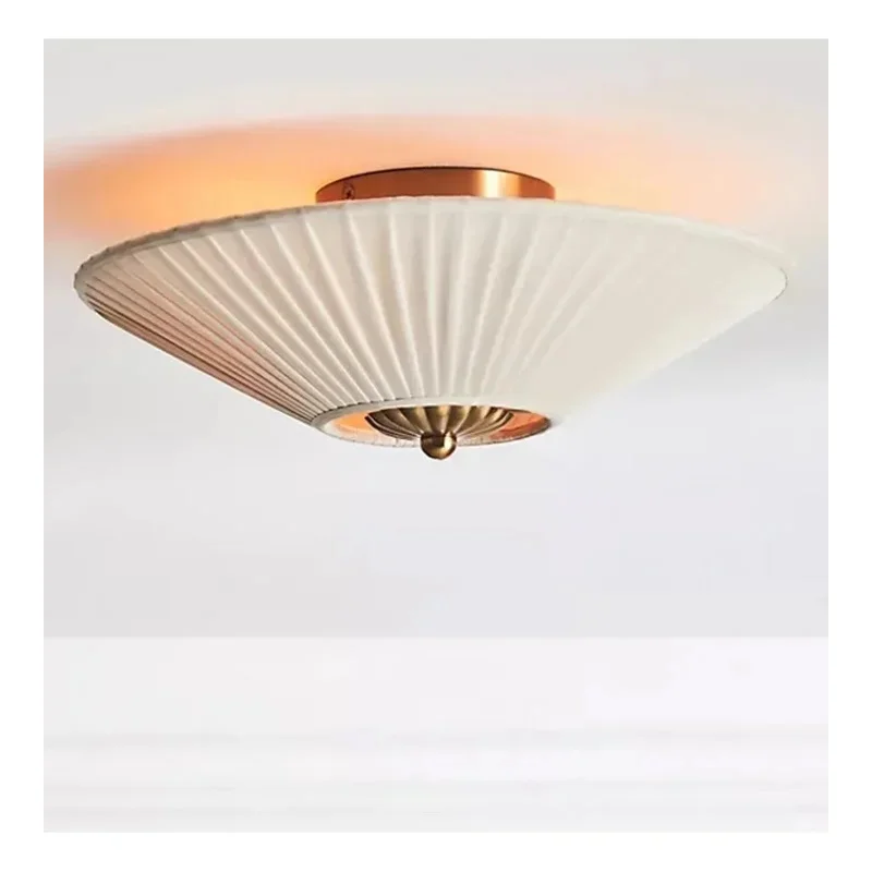 American Pleated Fabric Ceiling Lights E27 Vintage Simple Art Lamp Bedroom Living Room Balcony Cafe Wardrobe Foyer