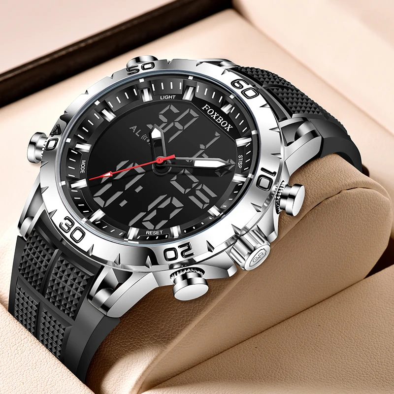 

FOXBOX спортивные роскошные мужские часы брендовые кварцевые часы с двойным дисплеем подарок для мужчин военные водонепроницаемые часы цифровые электронные часы