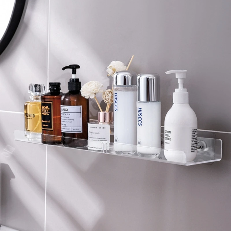 Acrylic Shelves Bathroom 1Pack Clear Shower Floating Shelf with Hooks Transparent Wall Mounted No Drilling Thick Storage