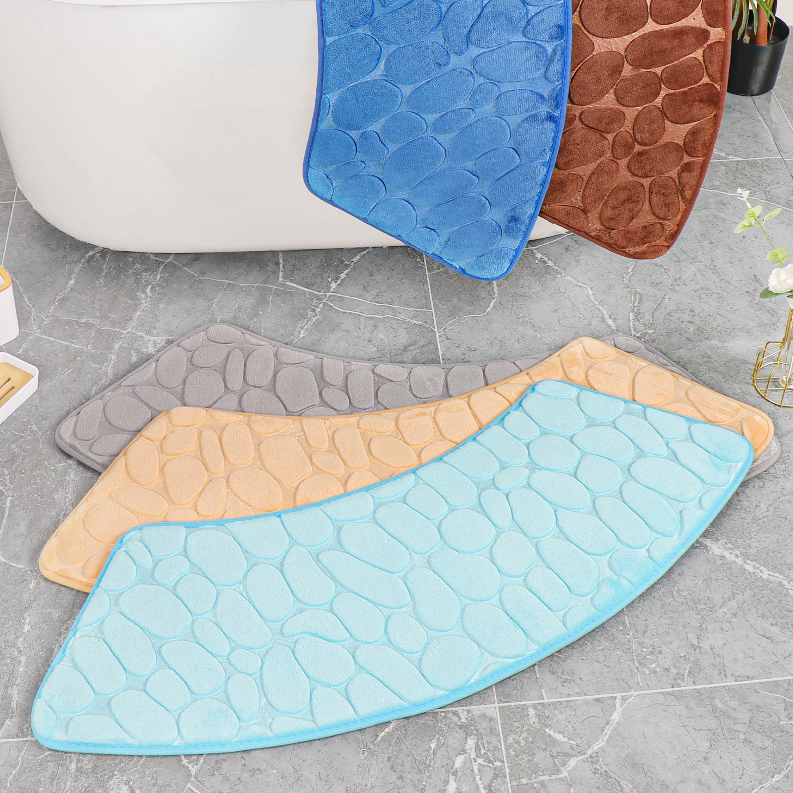 Luxury Curved Bath Rug,Non Slip Soft Absorbent Fanned Shower Mats Washable Bathroom Rug Corner Bath Tub Floor Carpet for Shower