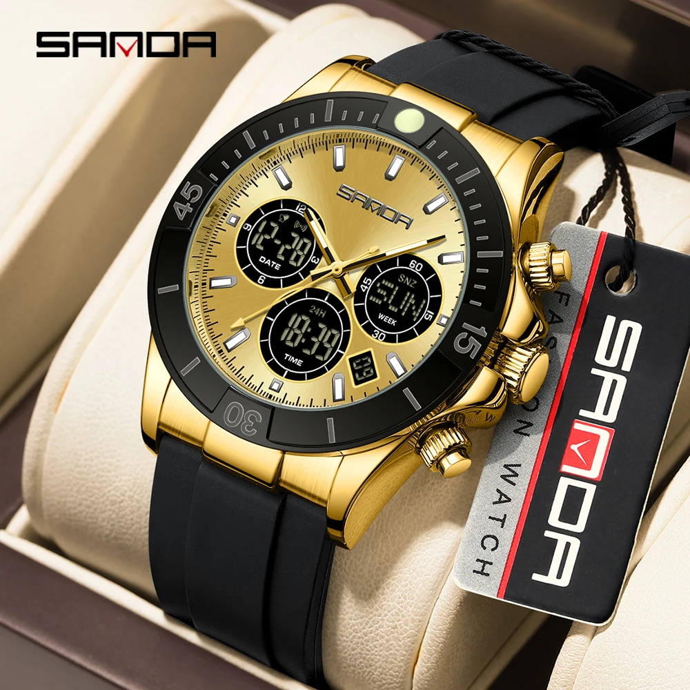 SANDA 6192 Orologio elettronico da uomo Multifunzionale Luce notturna Impermeabile Sport Antiurto Orologio digitale da uomo per il tempo libero