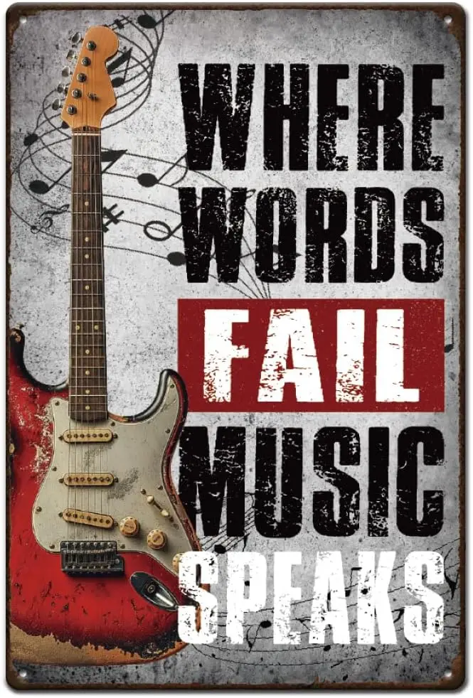 Musical Metal Tin Sign Vintage Metal Posters Metal Tin Decor Sign Where Words Fail Music Speaks Retro Art Wall Decor Musical Ba