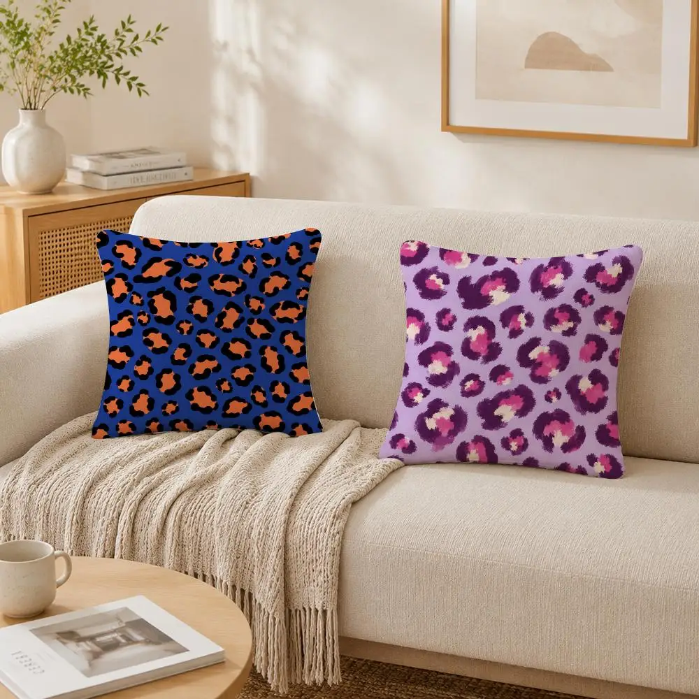 Colorful Leopard Pattern Cushion Cover Plush Decorative Pillow Case With Hidden Zipper Cutecore Room Decor For Home
