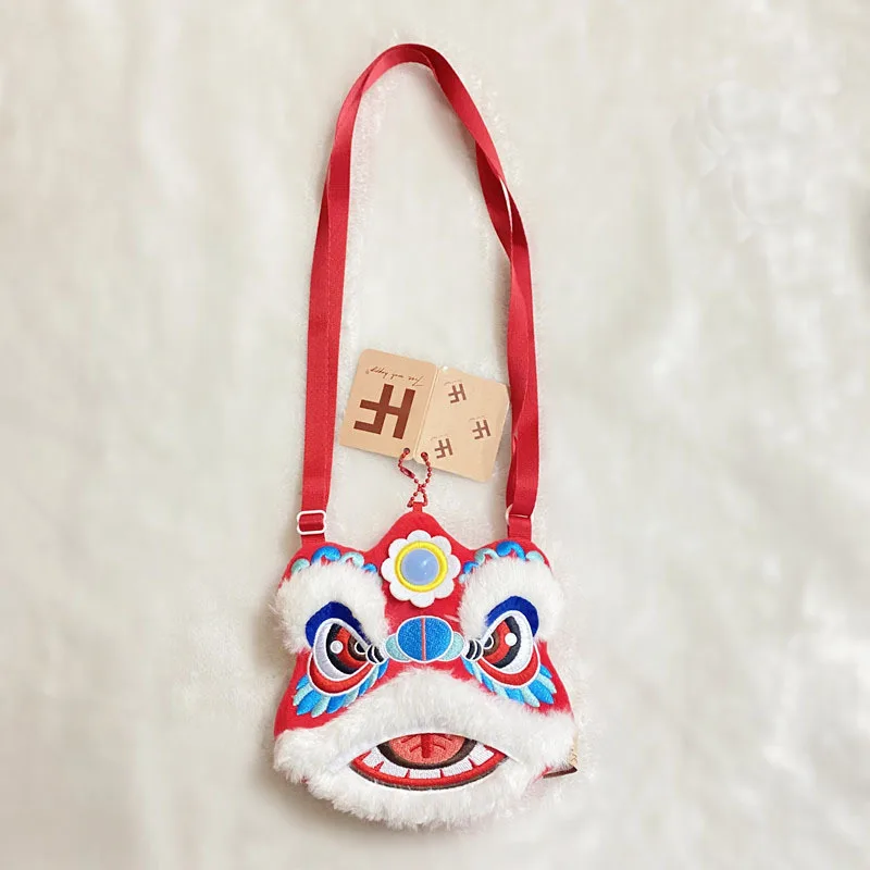 Bolso de hombro De León chino para niños, monedero cruzado, Bolso pequeño, lindo, Animal de dibujos animados, Año Nuevo