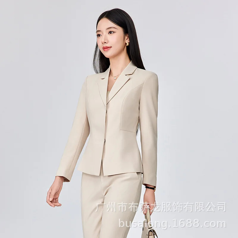 고급 네이비 블루 여성용 정장, 가을 겨울 우아한 허리 조임 블레이저 (호텔, 영업 사무실, 보석업)