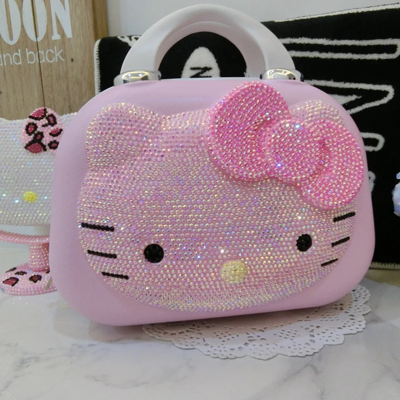 

Cute Hello Kitty 14-inch Carrying Case Cartoon Travel Makeup Case Large Capacity Multi Functional Locked Portable Storage Box