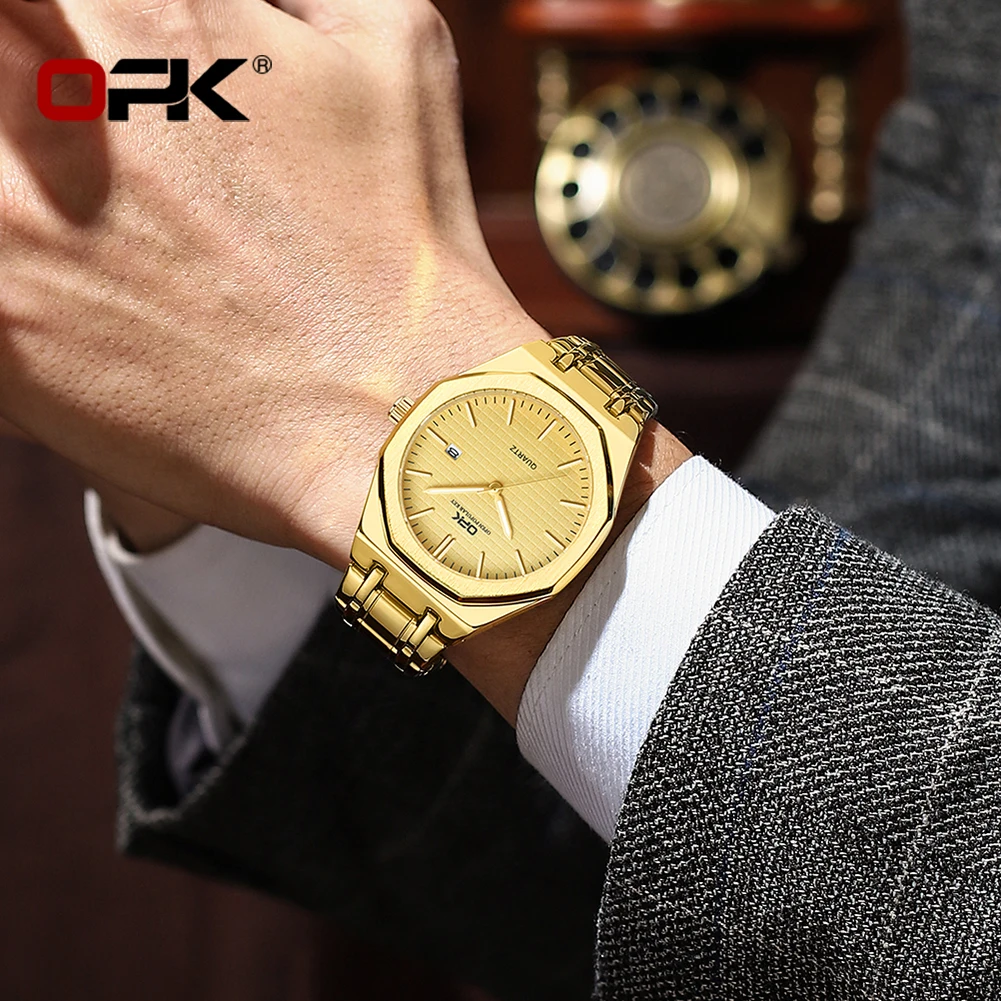 Reloj OPK para hombre, marca Original a la moda, resistente al agua, luminoso, fecha automática, relojes de cuarzo, reloj de acero inoxidable de lujo para hombre