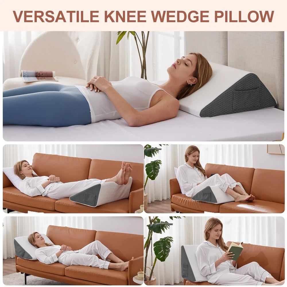 Knee Wedge Pillow, Memory Foam Leg Pillow Knee Pillow for Back Sleeping, Wedge Pillows for Legs Post Surgery