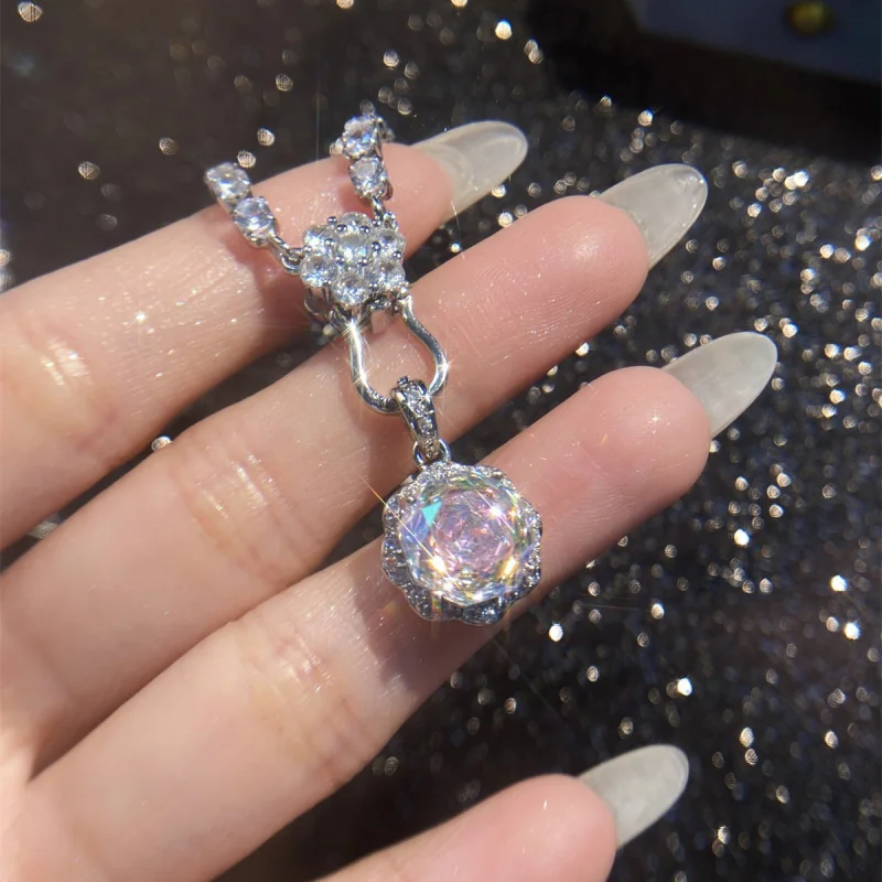 

Starry Sky Fantasy Colorful Rainbow Rose Cut Open Ring Earrings Pendant Light Luxury Banquet Birthday Gift