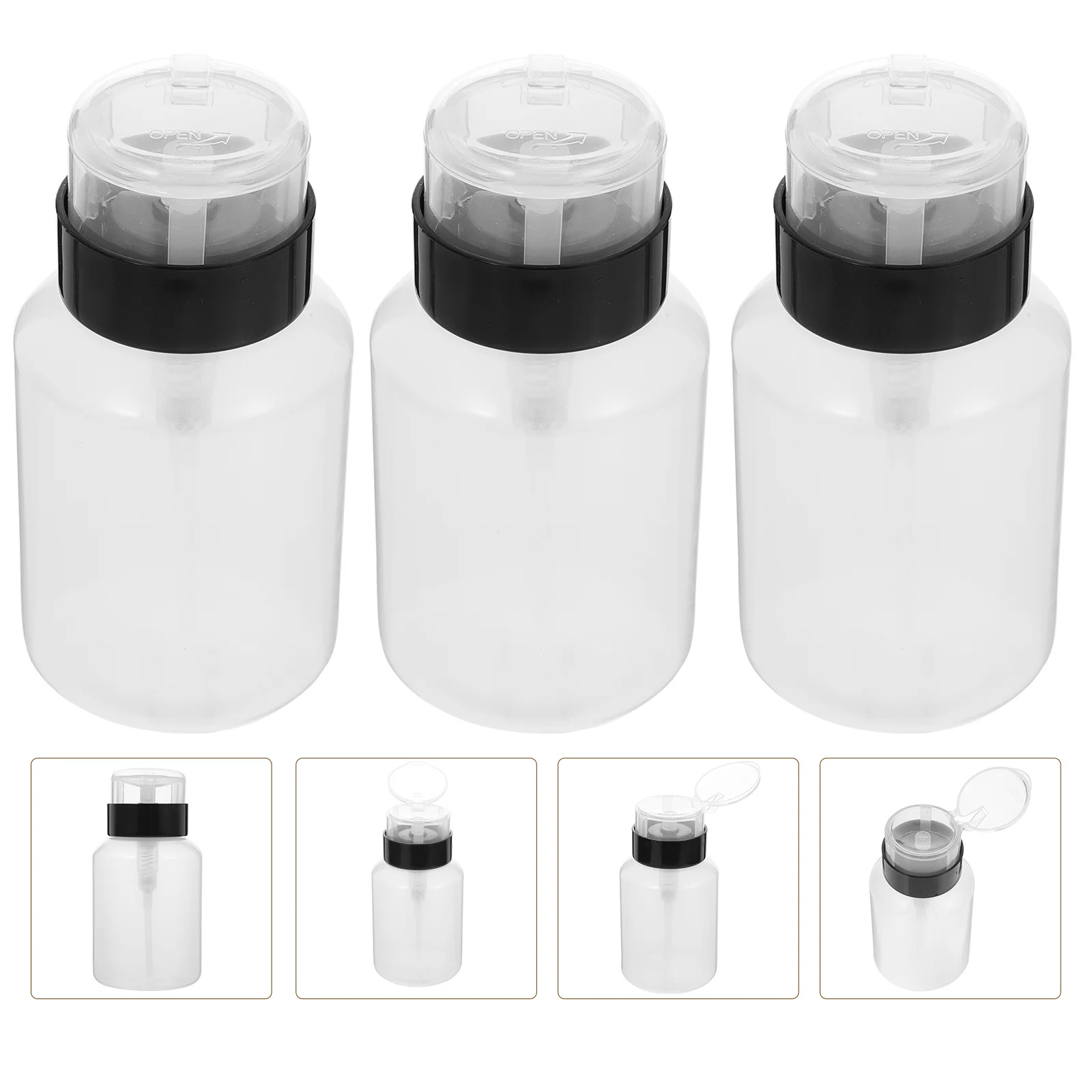 3-teilige Nagellackentferner-Flaschen, feine Handwerkskunst, leicht zu tragen, leere Flasche mit Pressentyp, geeignet für den persönlichen oder salongebrauch