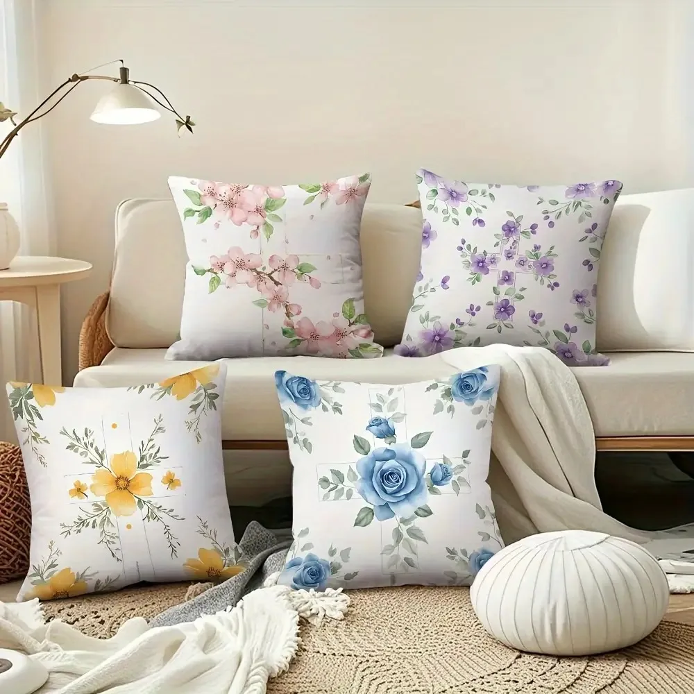 

Пастельная акварельная наволочка с цветочным принтом (разно стиль): мягкий чехол для подушки с цветочным узором для нежного уютного домашнего декора дивана