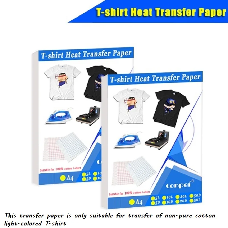 A4 Paper for T-shirt Printing Papers on Clothes Vinil Têxtil Imprimível Inkjet A4 Transfer Paper for Textile Iron Sublimation