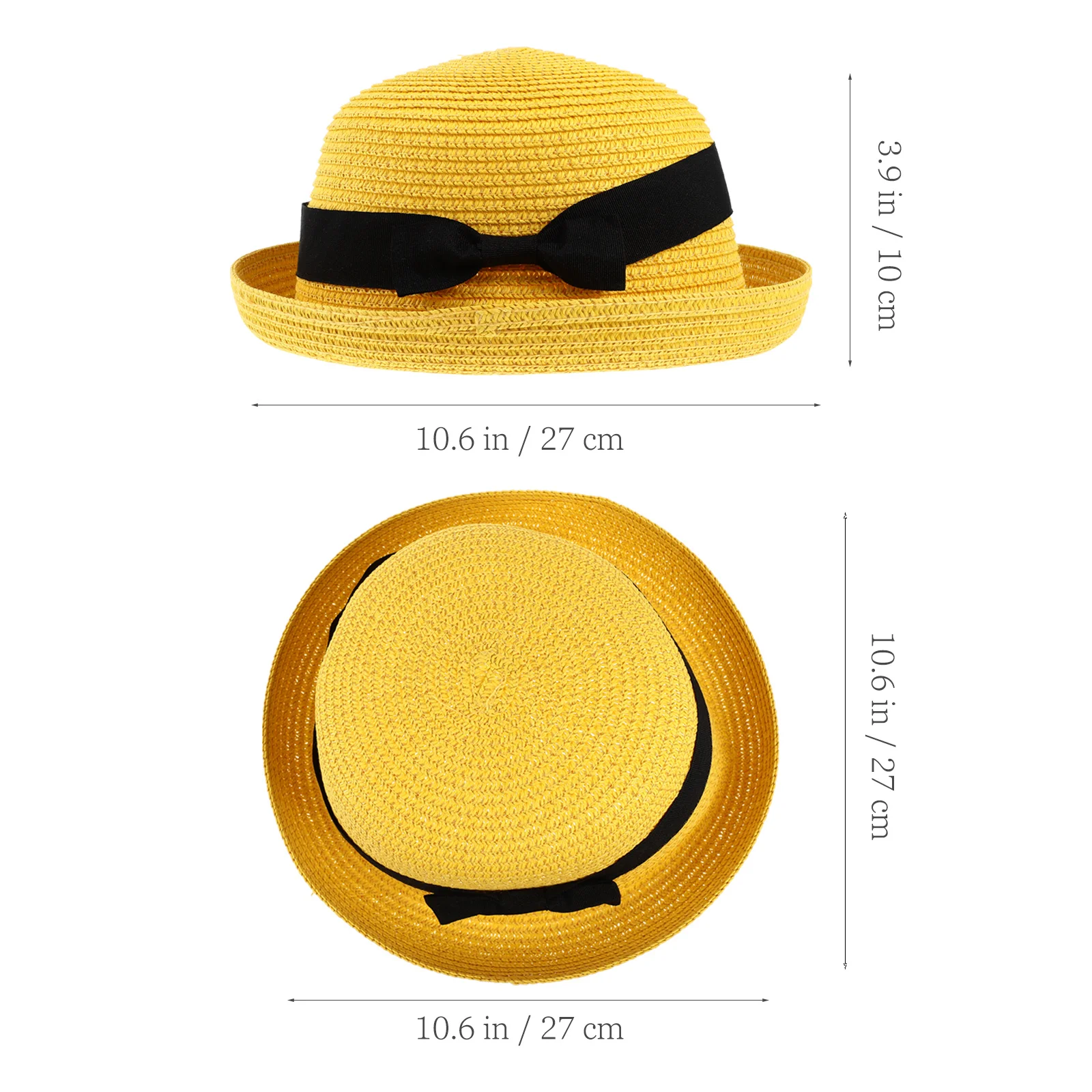 

Women'S Yellow Straw Sun Hat 27X27X10Cm Foldable Wide Brim Dome Bowknot Beach Summer Hat For Outdoor Travel Fishing
