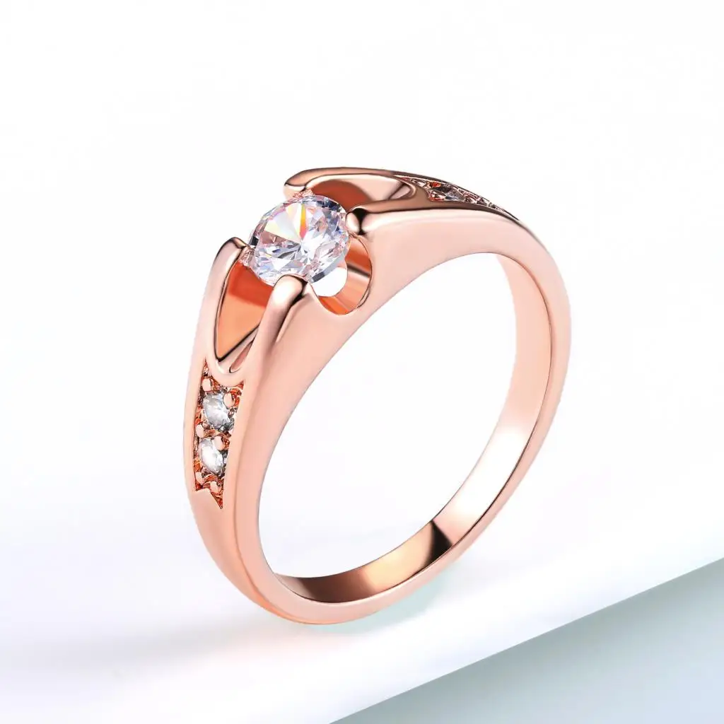 CZ Crystal Wedding Rings for Women Men Rose Gold Color Cubic Zirconia Engagement Party Finger Ring Accessories Jewelry R249