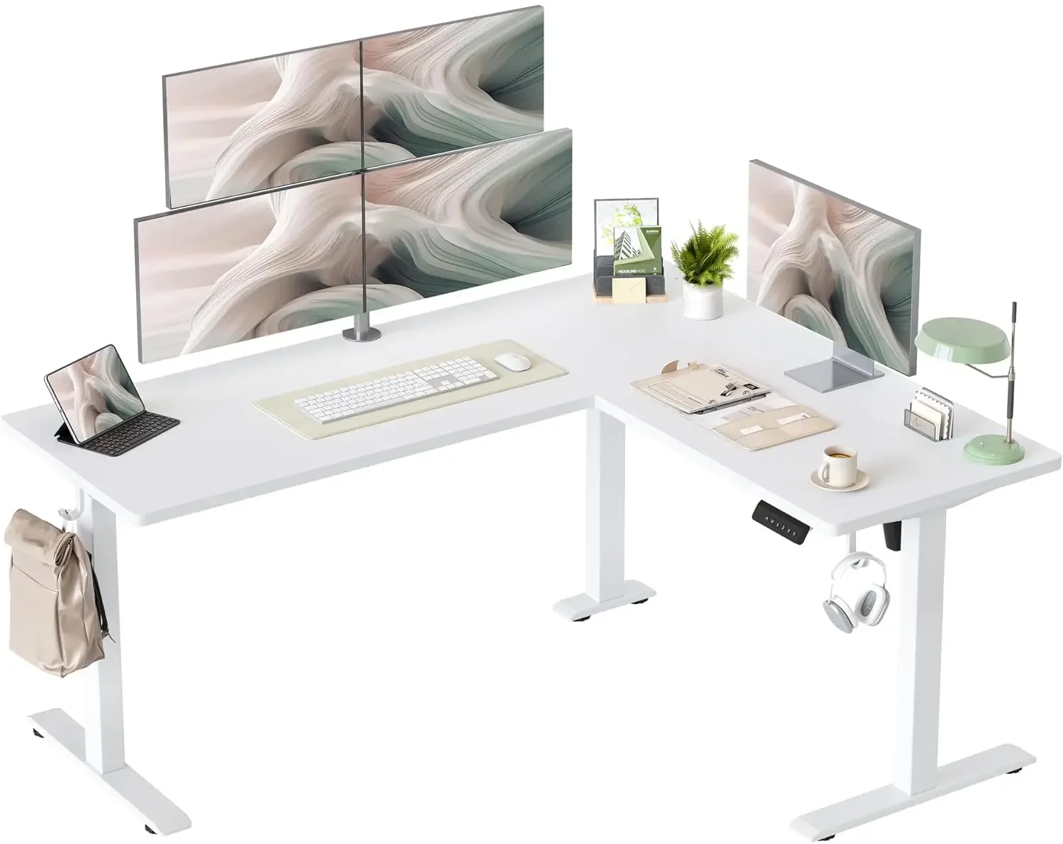 

L Shaped Standing Desk Adjustable Height Electric Corner Standing Desk 63 x 55 inch Sit Stand Computer Table with Splice Board