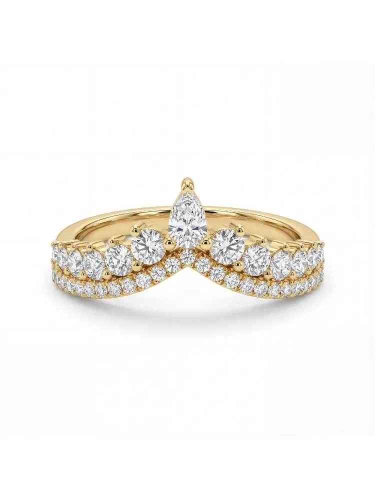 925 Sterling Silber Luxus Doppelschichtiger Wassertropfen-Zirkon-Kronenring für Damen Verlobung Hochzeit Hochwertiger Edel-Schmuck – Detail 4