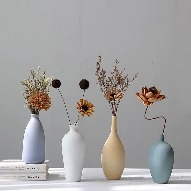 4Pcs Morandi Color Ceramic Vase Set Simple Matte Flower Holder Living Room Hotel Entryway Ornament