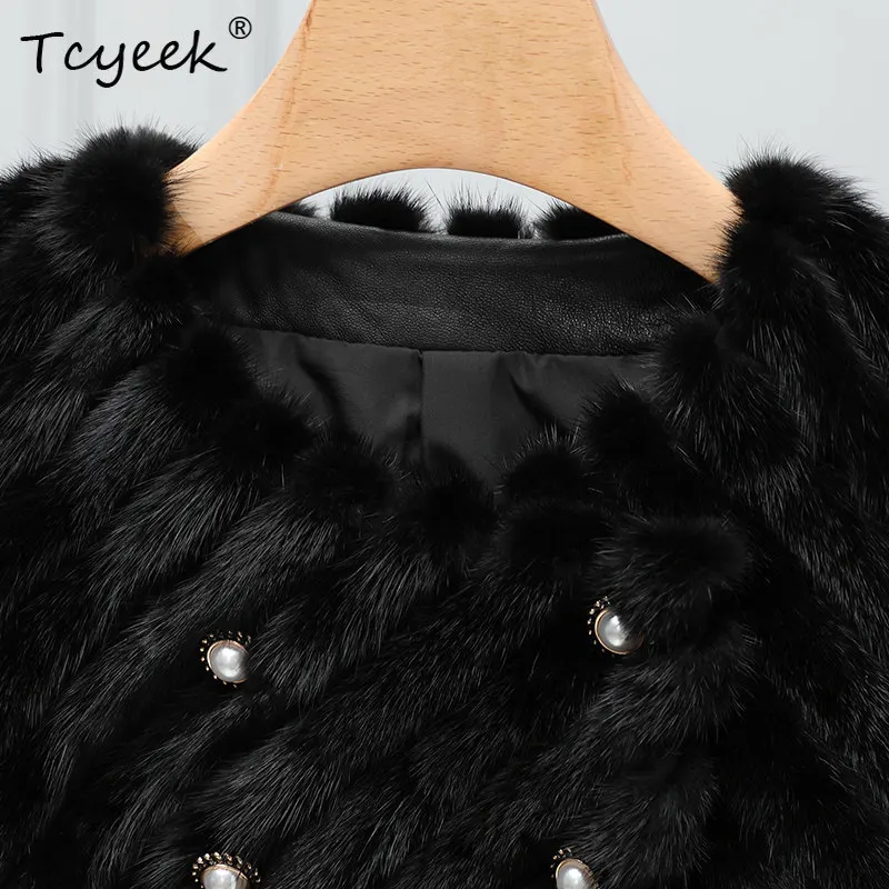 Tcyeek Echte Nertsen Bontjas Vrouwen 2025, Winterkleding Warm Echt Bont Vrouw Jassen Nieuw in Outerwears Patchwork Nertsen Fourrure Femme
