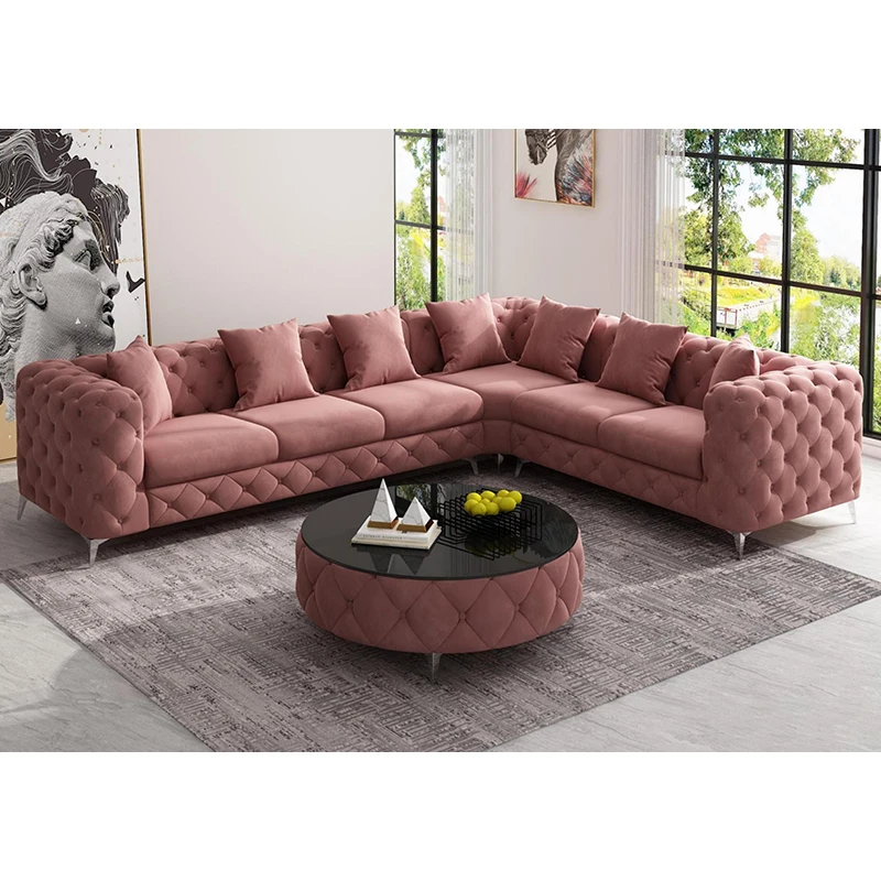 Italian Design L Shape Corner Couch Living Room Luxury Sofa Set Home Furniture Modern Genuine Leather Chesterfield Sofa