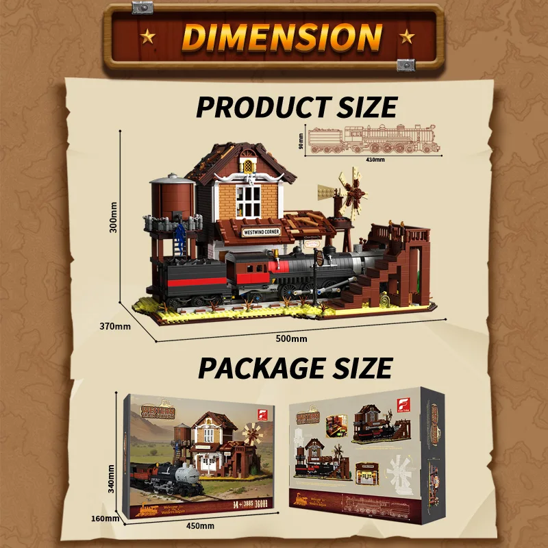 3885 pçs estação ferroviária ocidental blocos de construção trem a vapor cidade vista rua modelo tijolos crianças brinquedos educativos diy presente do feriado