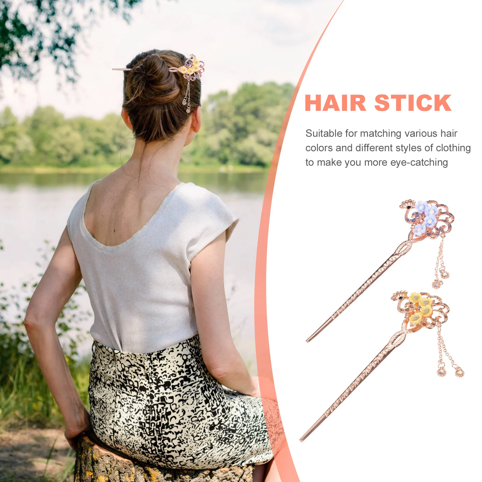 

2 pcs Metal Sticks Vintage Tassel Hairpins for Women Long Hair Updo Accessories Durable Alloy Retro Hair Chopsticks Hanfu