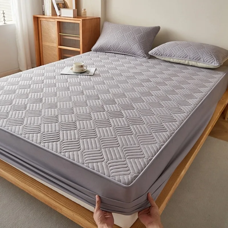 Picture 5: 2025 new solid color jacquard washed cotton polished padded fitted sheet  available in all seasons, including pillowcases