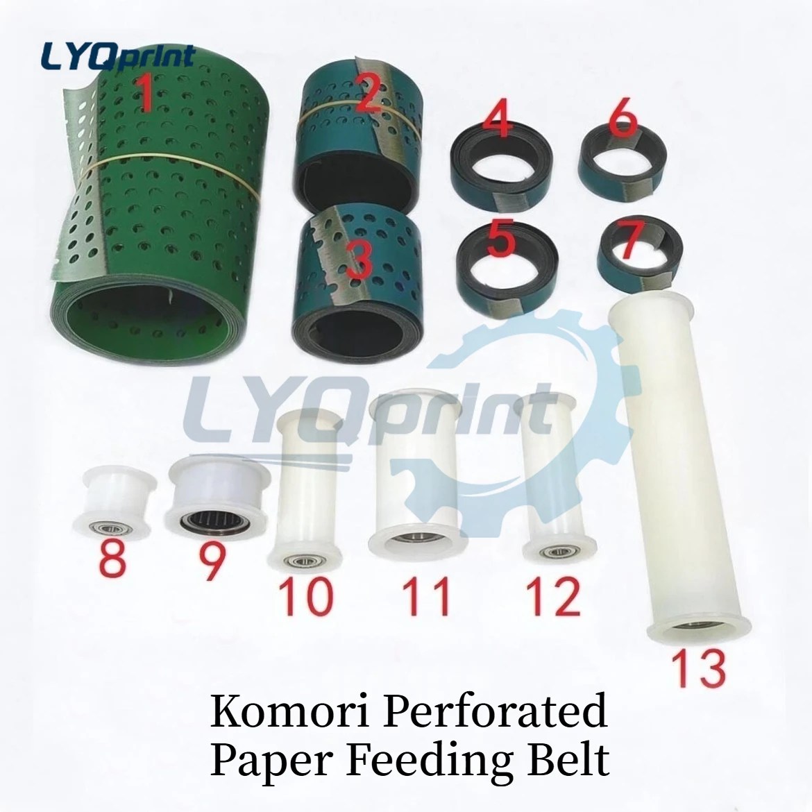1 unidad de accesorios para máquina Komori L428 S29 A37 LS40G40: Correa de alimentación de papel perforado con tensor de polea con rodamiento