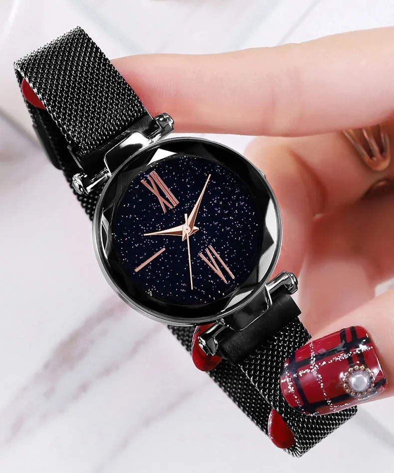 Women Watches 2024 Luxury Rosy Gold Mesh Magnet Starry Sky Quartz Watch Women Casual Watches Relogio Feminino Ladies Wristwatch