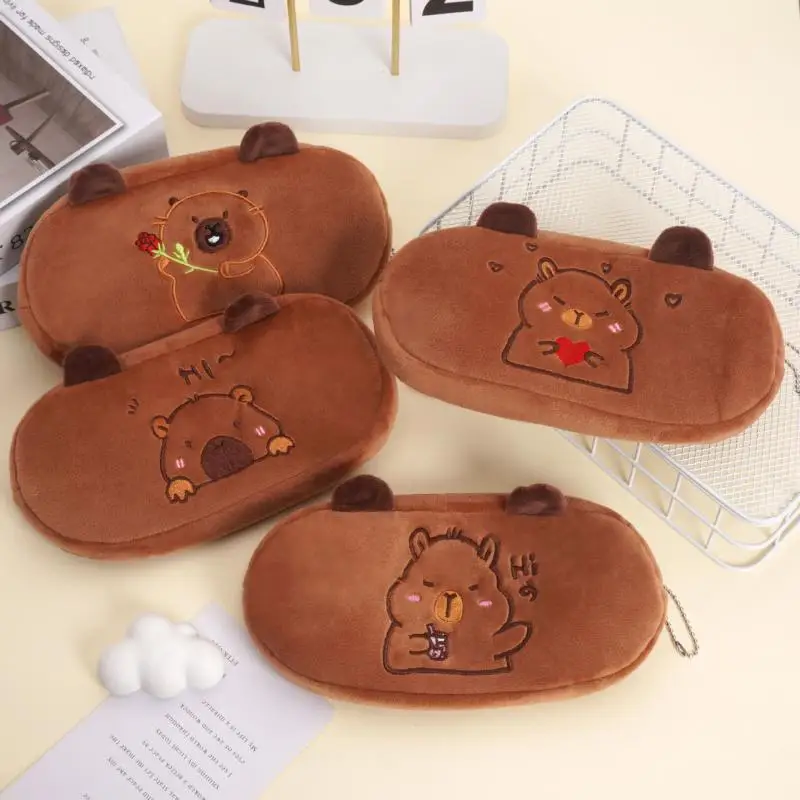 Cartoon Cute Plush Capybara Pencil Case Large Capacity Stationery Storage Bag Kawaii Doll Plush Storage Package Stationery Box