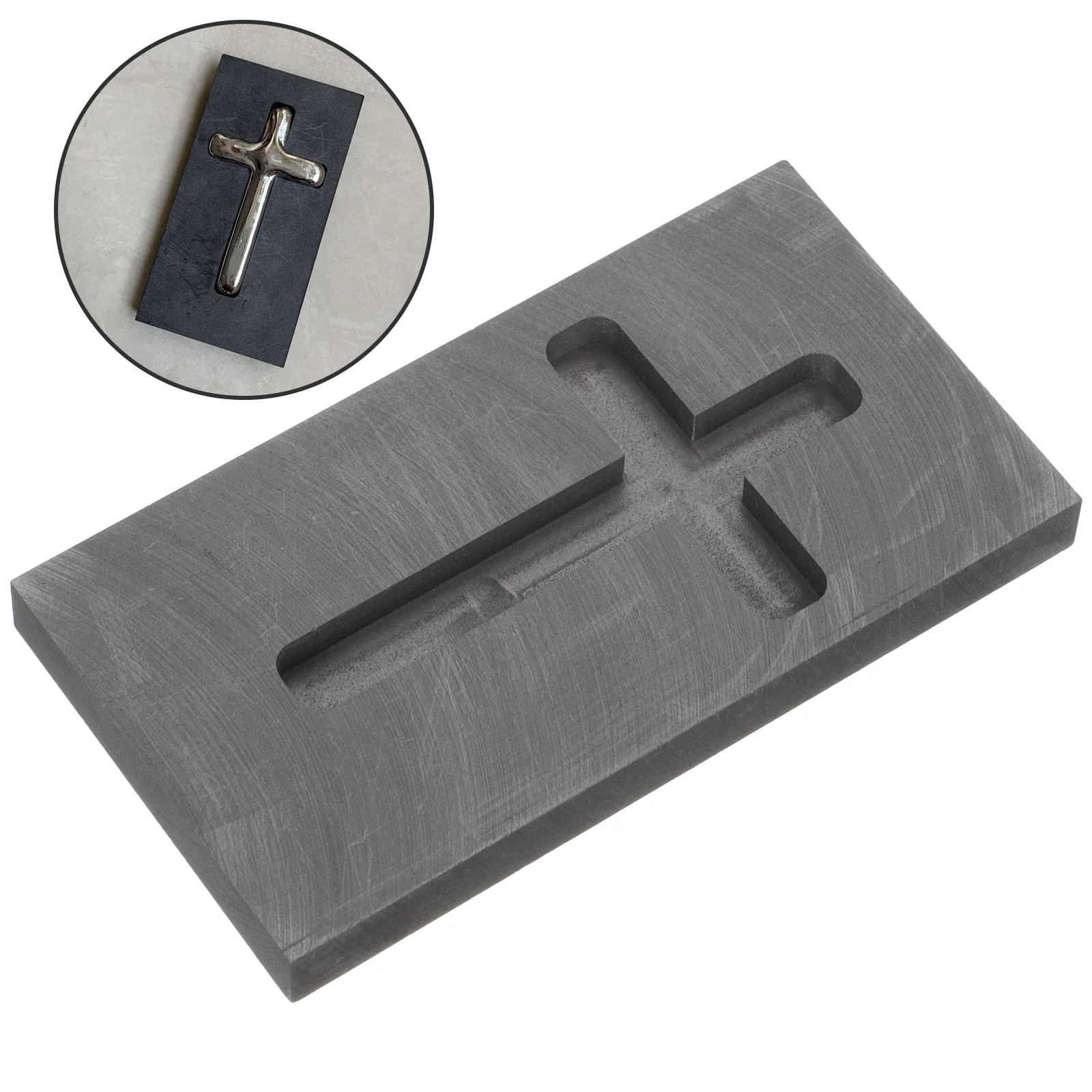 

Graphite Mold Cross Shape Slot High Temp Crucible Melting Mold for Silver Copper Ingots Jewelry Casting Tools Corrosion