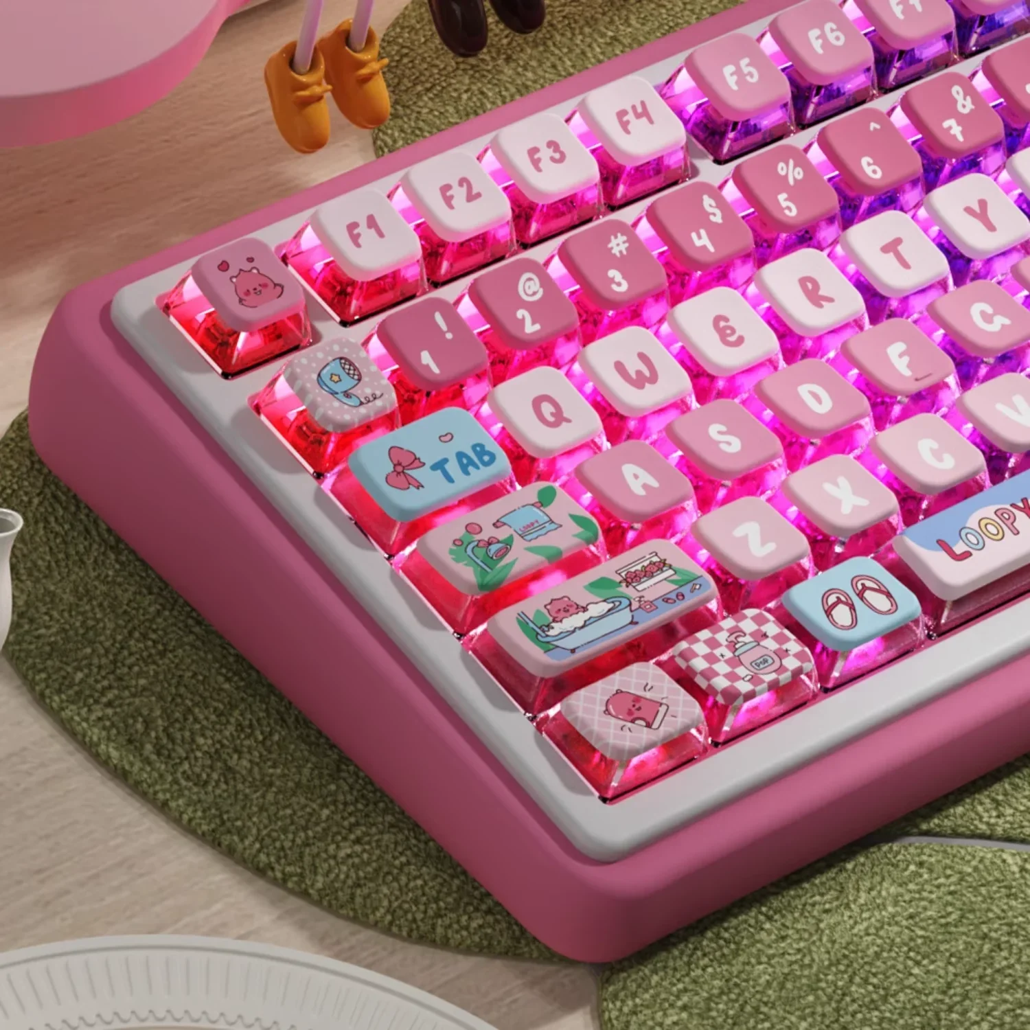 

Pink ASA Keycaps PBT 122 Keys Ruby Girl Theme Customized for 60/64/84/98/108 Mechanical Keyboards