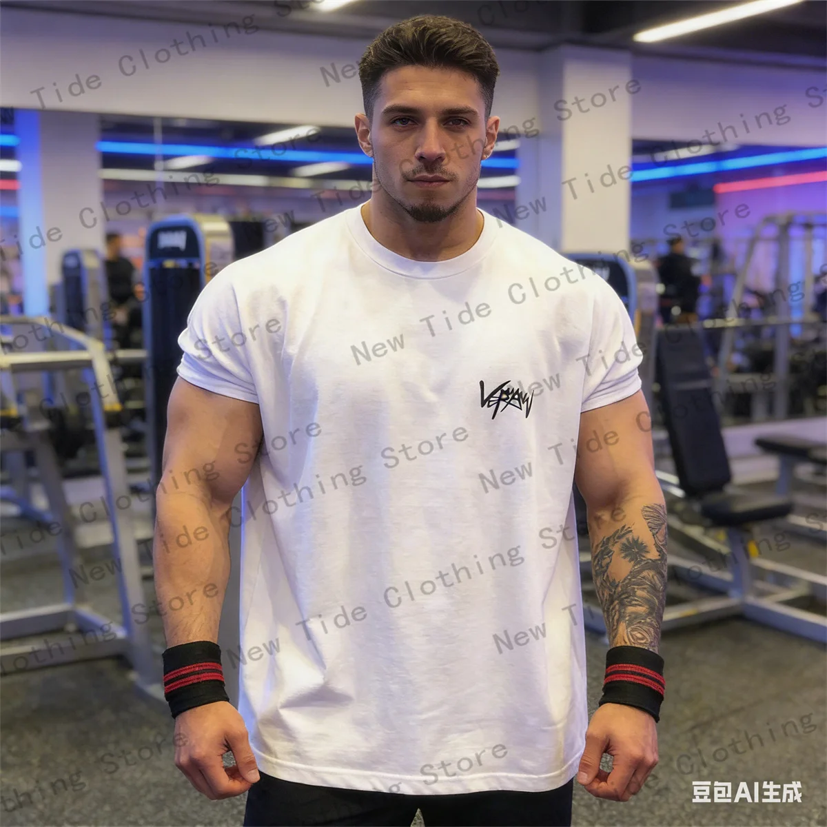 

НОВАЯ мужская футболка оверсайз с круглым вырезом, хлопковая, летняя, для тренировок и бега, уличная одежда, с коротким рукавом, 3