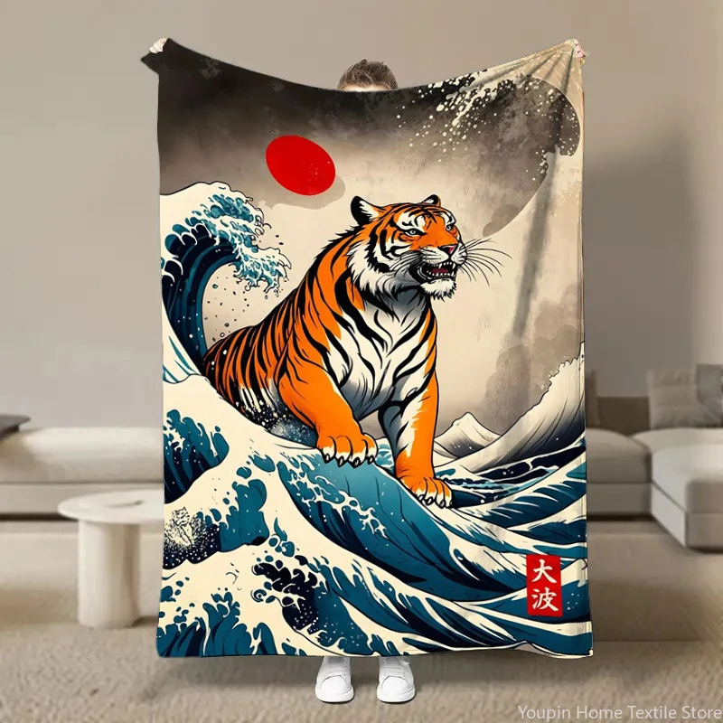 

Japan Great Wave of Animal Cartoon Soft Flannel Blanket for Beds Bedroom Sofa Picnic,Throw Blanket Cover Outdoors Leisure Gift