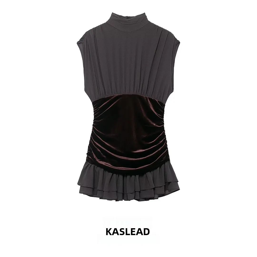 Kaslead nova feminina veludo retalhos em camadas decoração ort dr faionable saia de fadas sle scela gola alta dr