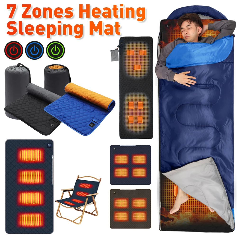 USB Electric Heating Pad Heating Sleeping Pad 7 Zones USB Heating Sleeping Mat Winter Outdoor Heated Seat Cushion for Camping