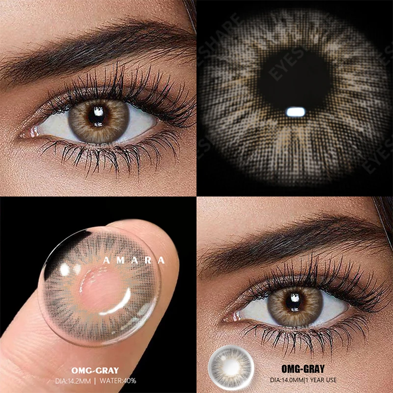 AMARA 1Pair Myopia Colored Contact Lenses for Eyes Lenses with Diopters Prescription Fashion Lenses Gray Eyes Lens Yearly Use