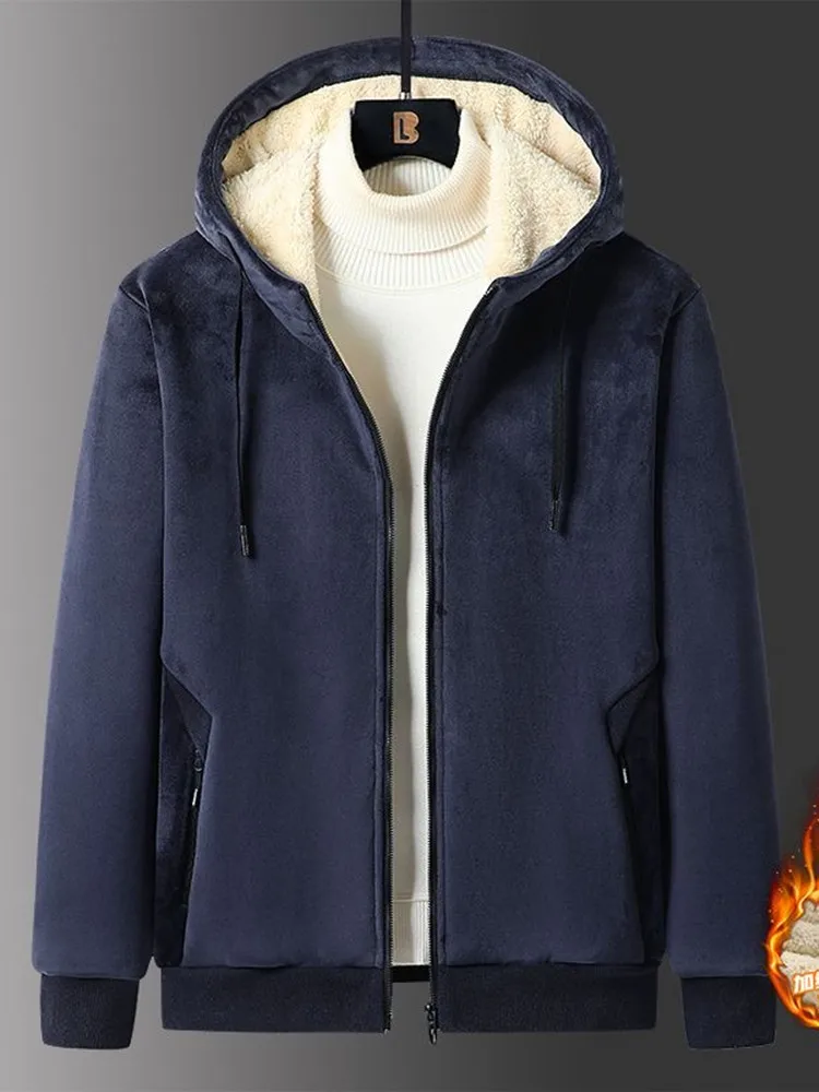 2024 Autumn and Winter New Fashion Solid Color Lamb Wool Hoodie Men\'s Casual Loose Thick Warm High Quality Large Size Coat L-8XL